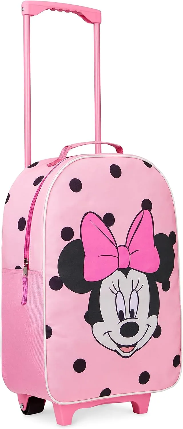 Disney Kids Suitcase - Foldable Trolley Bag 47 x 30cm, 2 Wheels Extendable Handle - Kids Gifts (Pink Minnie)