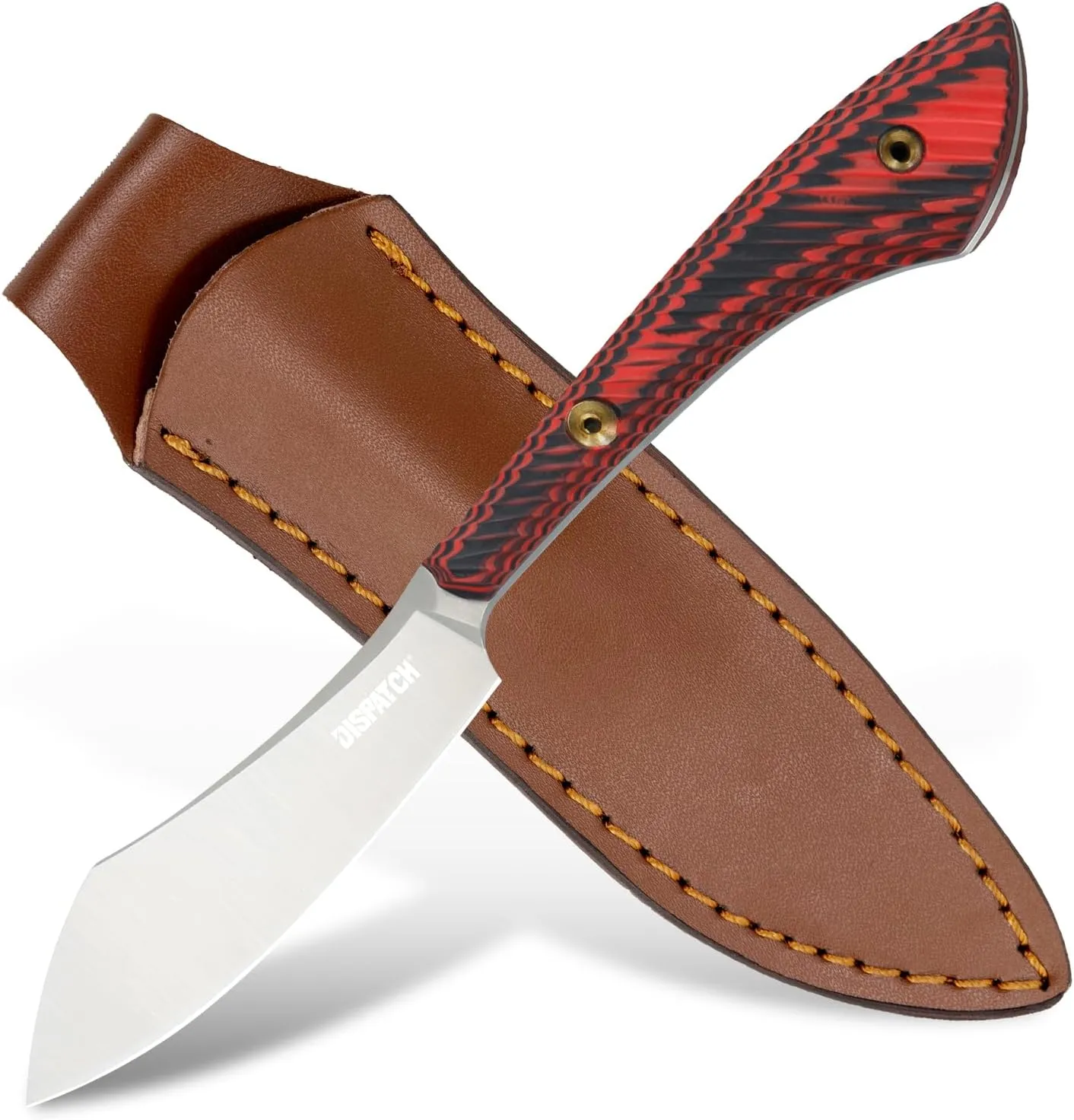 Dispatch Small Fixed Blade Knife with Leather Sheath, 2.96" D2 Steel Full Tang EDC Knife with Ergonomic G10 Handle, Fixed Blade Bushcraft Survival Knives, Outdoor Camping Hunting Knives for Men Women