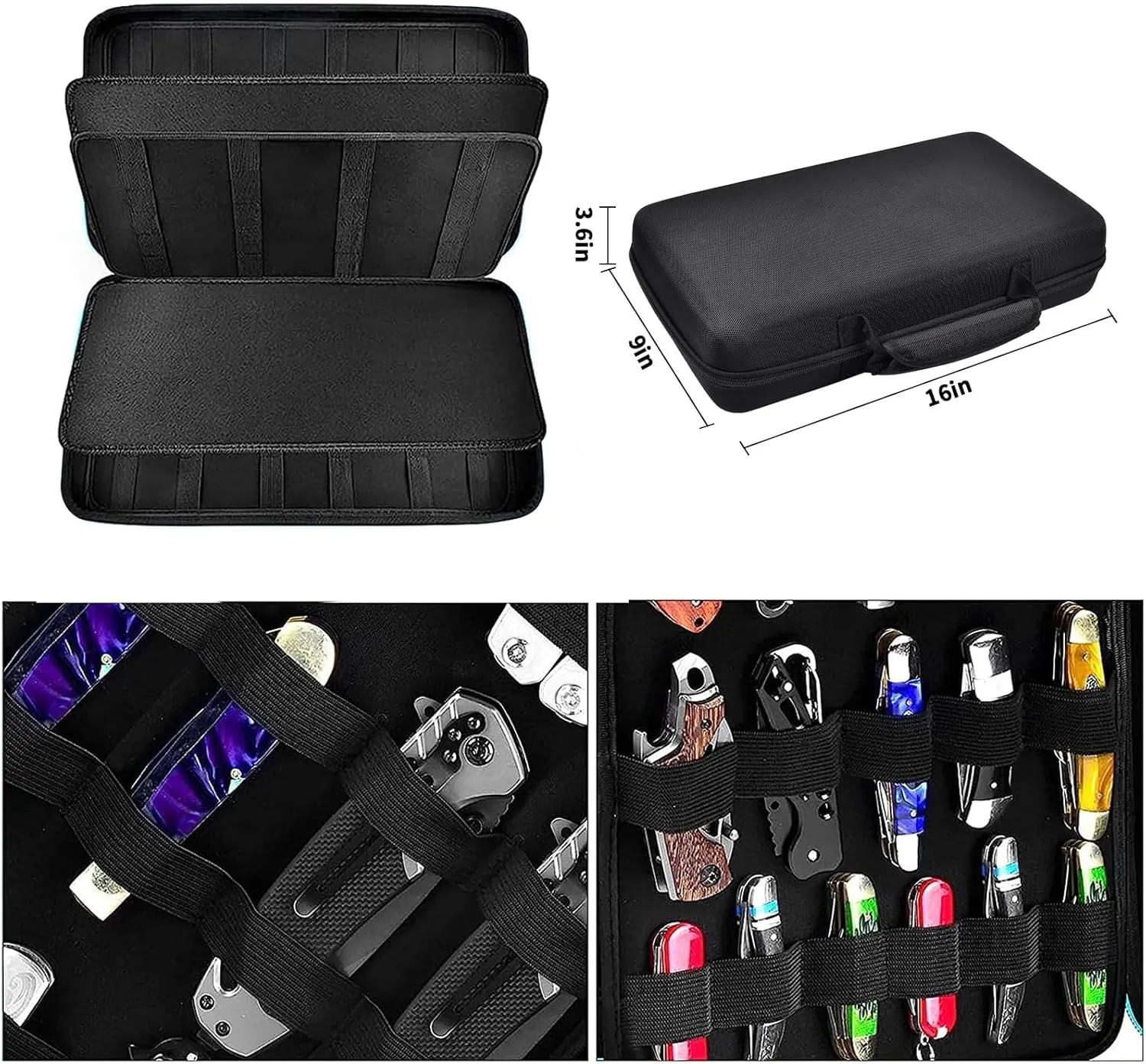 Display Case for 66  Pocket Knives. Folding Knife Holder, Butterfly Knives Storage Organizer, Knives Roll Collection Pouch Carrier Bag for Survival Tactical Outdoor for EDC Mini Knife (Box Only)