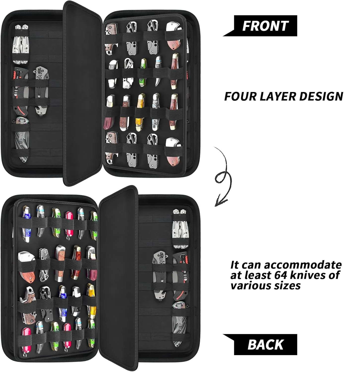 Display Case for 66  Pocket Knives. Folding Knife Holder, Butterfly Knives Storage Organizer, Knives Roll Collection Pouch Carrier Bag for Survival Tactical Outdoor for EDC Mini Knife (Box Only)