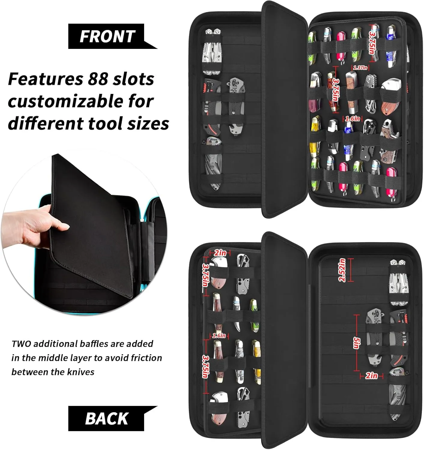 Display Case for 66  Pocket Knives. Folding Knife Holder, Butterfly Knives Storage Organizer, Knives Roll Collection Pouch Carrier Bag for Survival Tactical Outdoor for EDC Mini Knife (Box Only)