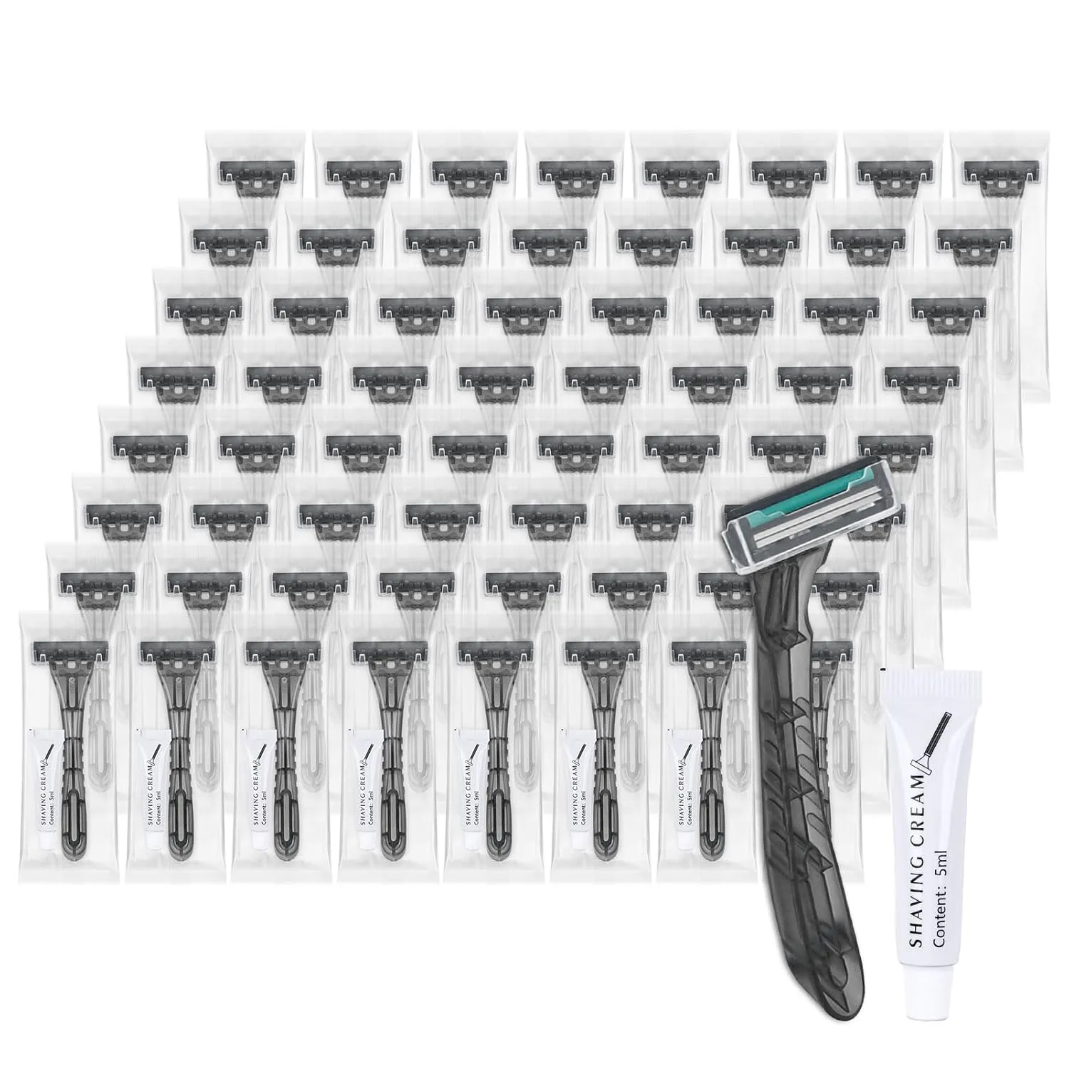 Disposable Razors Bulk, Gray Razors Individually Wrapped Bulk, With Shaving Cream For Hotels, Shelters, Homeless, Nursing Homes, Charities, Churches (60-PACK)
