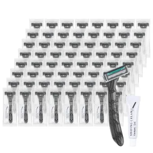 Disposable Razors Bulk, Gray Razors Individually Wrapped Bulk, With Shaving Cream For Hotels, Shelters, Homeless, Nursing Homes, Charities, Churches (60-PACK)