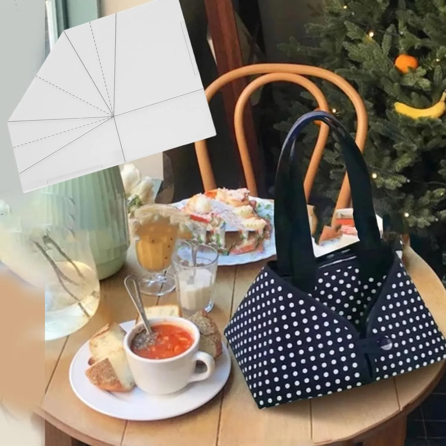 DIY Fabric Folding Food Basket Sewing Tutorial with Instructions, Patchwork Stencils Basket Bag Template Sewing Ruler, Handbag Quilting Template for DIY Bag Making (30.5cm / 12in)