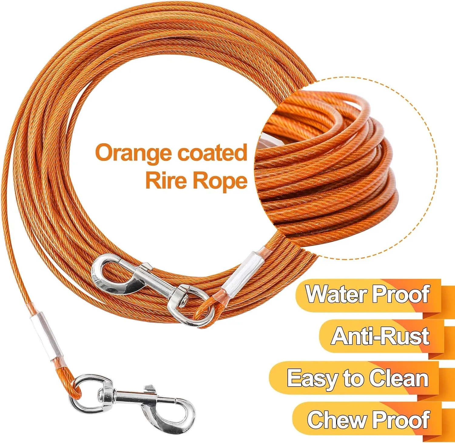 Dog Tie Out Cable,50ft Dog Lead-Heavy Duty Tie Out Cable for for Large Dogs Up to 125lbs-Dog Chain for Yard-Outside Dogs Runner Tether Line