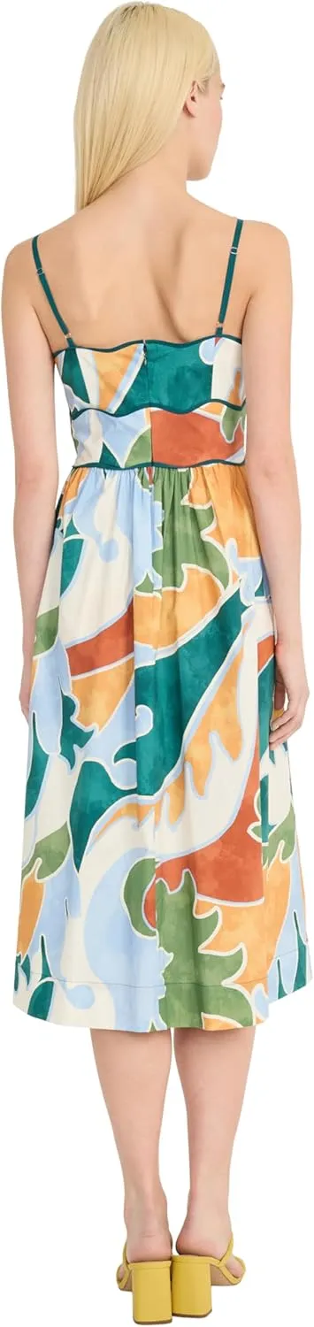Donna Morgan Women's Square Neck Spaghetti Strap Cotton Poplin Midi Floral Print Summer Wedding Guest a Line Dress