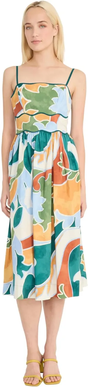 Donna Morgan Women's Square Neck Spaghetti Strap Cotton Poplin Midi Floral Print Summer Wedding Guest a Line Dress