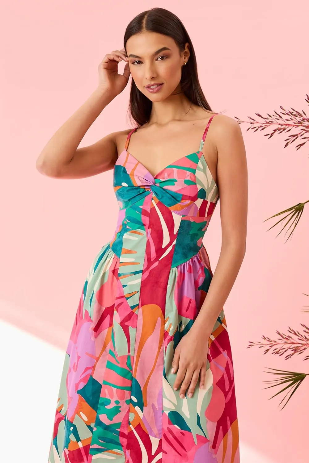 Donna Morgan Women's Sweetheart Cotton Poplin Midi Summer Bow Detail and Adjustable Straps-Wedding Guest a Line Dress