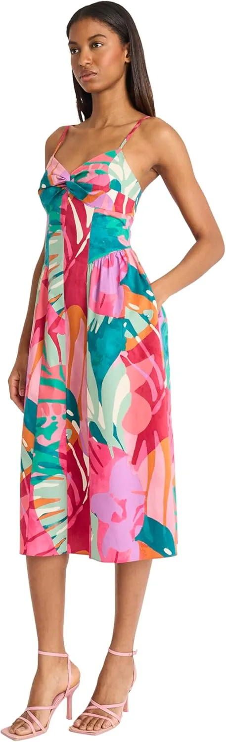 Donna Morgan Women's Sweetheart Cotton Poplin Midi Summer Bow Detail and Adjustable Straps-Wedding Guest a Line Dress