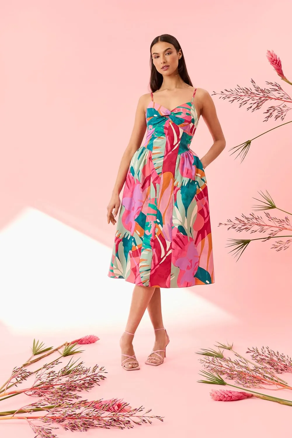 Donna Morgan Women's Sweetheart Cotton Poplin Midi Summer Bow Detail and Adjustable Straps-Wedding Guest a Line Dress