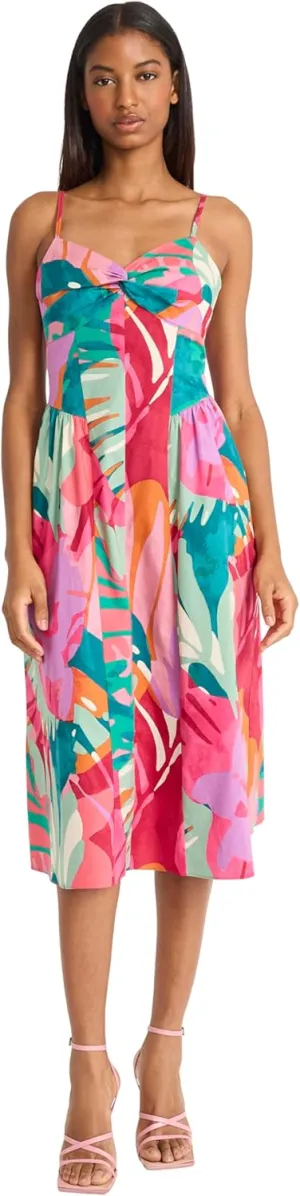 Donna Morgan Women's Sweetheart Cotton Poplin Midi Summer Bow Detail and Adjustable Straps-Wedding Guest a Line Dress