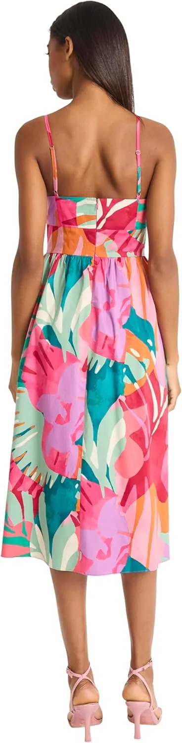 Donna Morgan Women's Sweetheart Cotton Poplin Midi Summer Bow Detail and Adjustable Straps-Wedding Guest a Line Dress