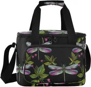 Dragonfly Black Insulated Cooler Bag for Women Men Leakproof 24 Can Camping Car Cooler for Beach Work Road Trip