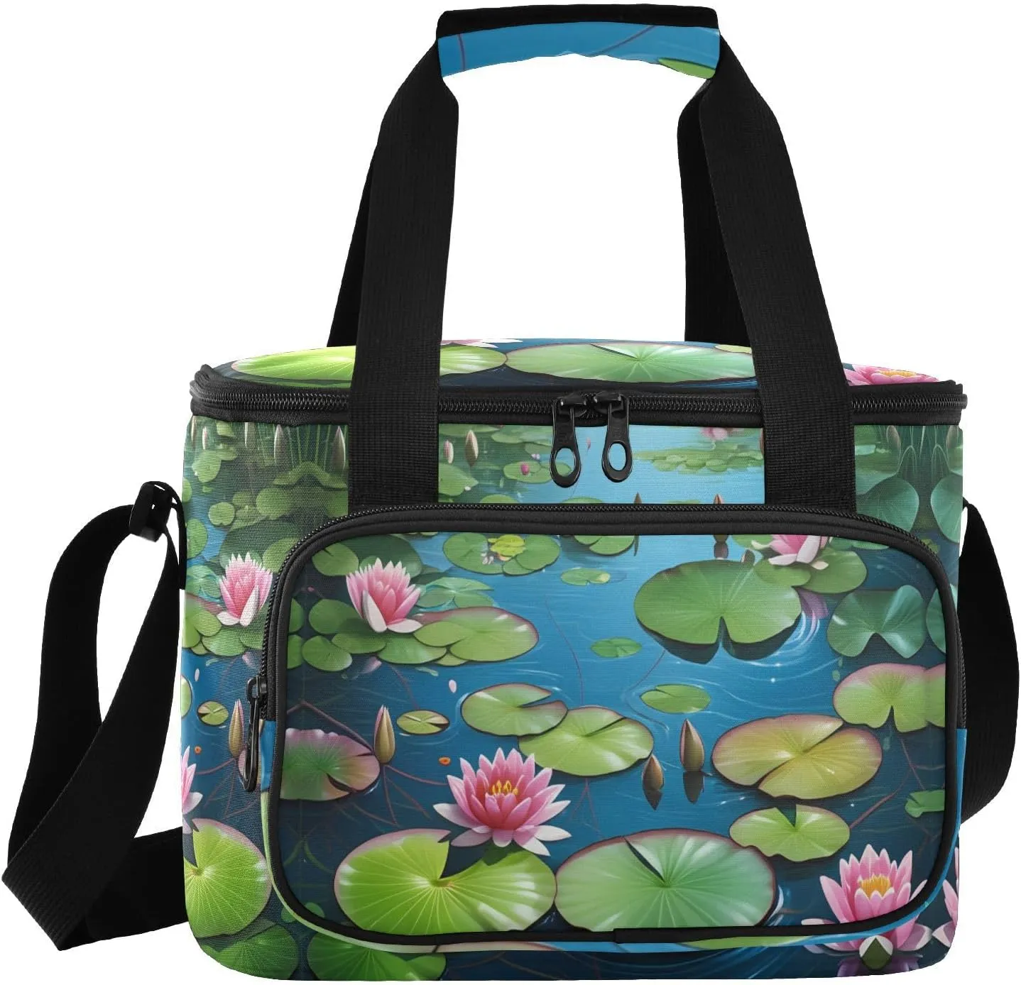 Dragonfly Lotus Green Insulated Cooler Bag for Women Men Leakproof 24 Can Camping Car Cooler for Travel Outdoors Trip