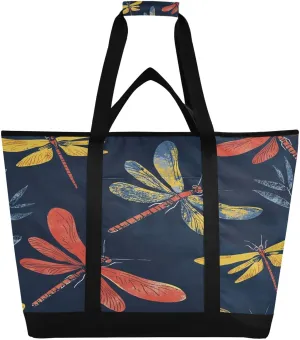 Dragonfly Reusable Insulated Lunchbox Cooler Bag, Leakproof Kitchen Grocery Bag Collapsible Portable Cooler Tote Bag for Picnic, Camping, Office, Travel