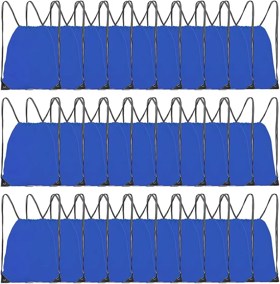 Drawstring Backpack, 30 Pcs Bulk Draw String Bags, Polyester Cinch Bag for Sport Gym, Royal Blue