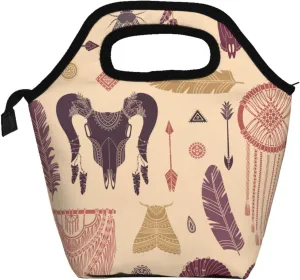 Dreamcatcher skull Tribes Feather amulet vintage Insulated Lunch box Food Bag Handbag lunchbox Cooler warm Pouch Tote bag