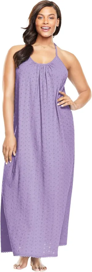 Dreams & Co. Plus Size Breezy Eyelet Knit Long Nightgown