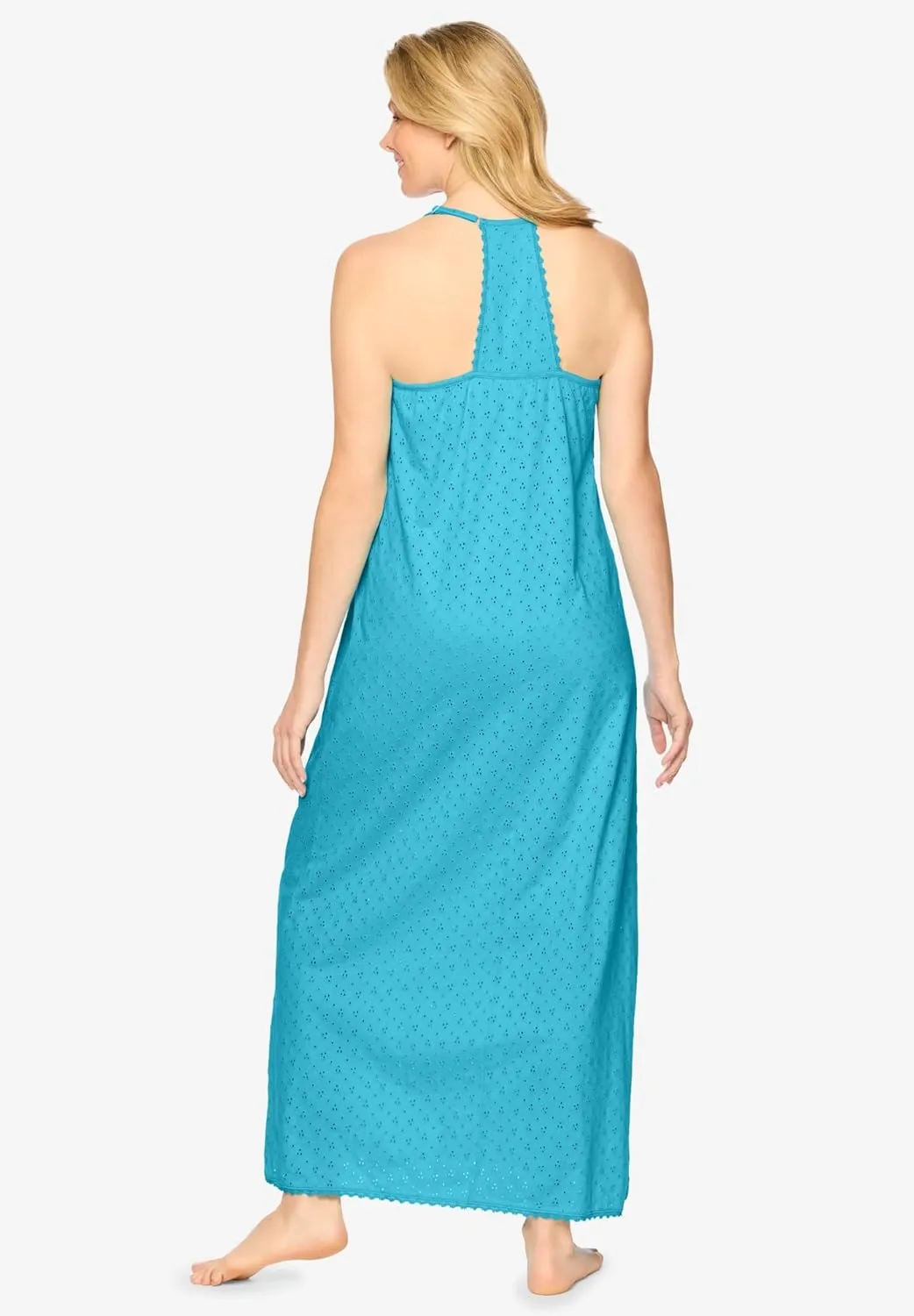 Dreams & Co. Plus Size Breezy Eyelet Knit Long Nightgown