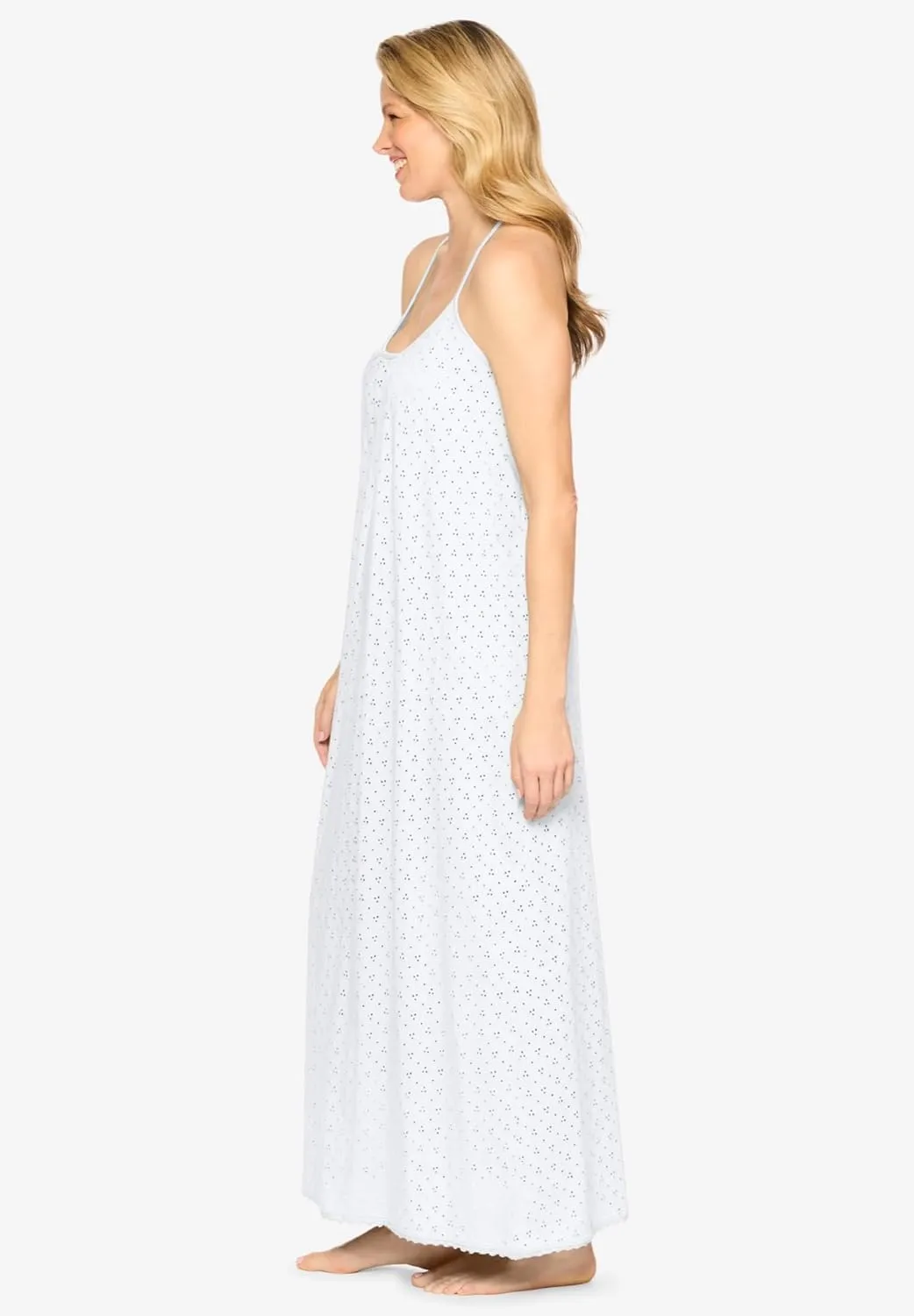 Dreams & Co. Plus Size Breezy Eyelet Knit Long Nightgown