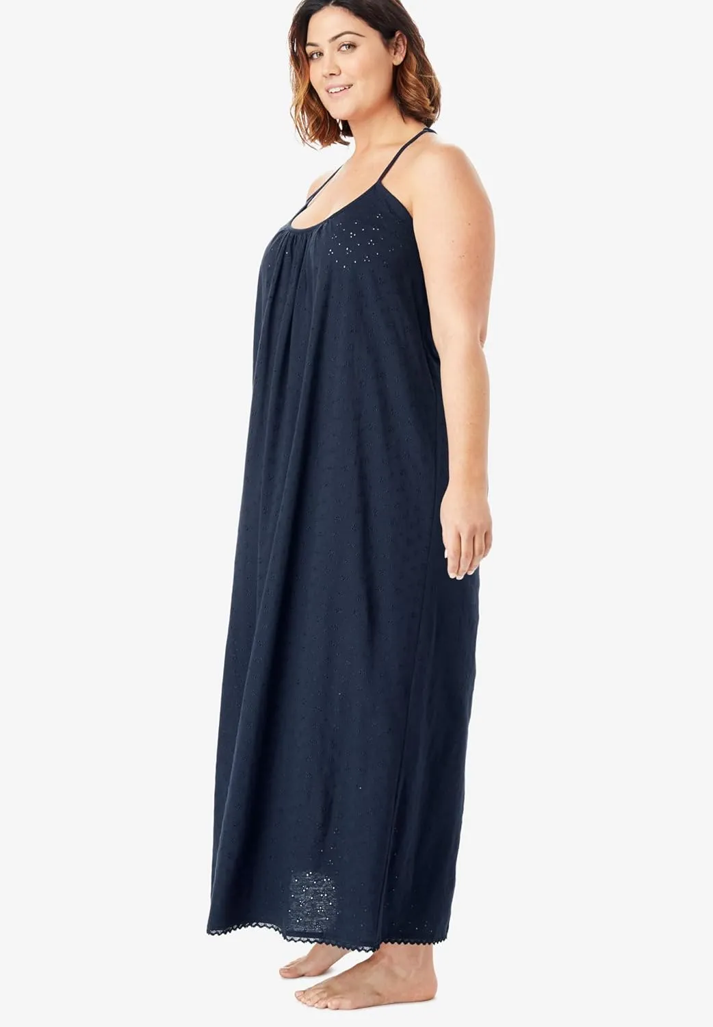 Dreams & Co. Plus Size Breezy Eyelet Knit Long Nightgown