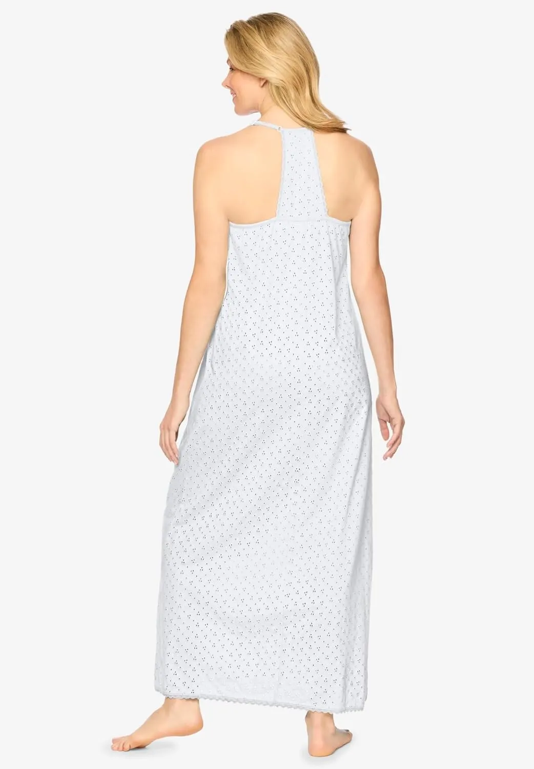 Dreams & Co. Plus Size Breezy Eyelet Knit Long Nightgown