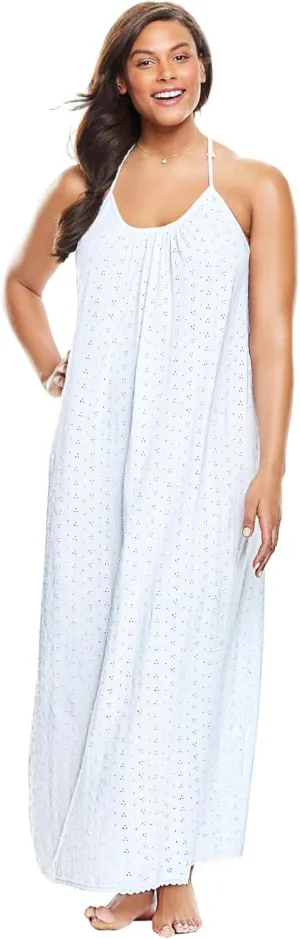 Dreams & Co. Plus Size Breezy Eyelet Knit Long Nightgown