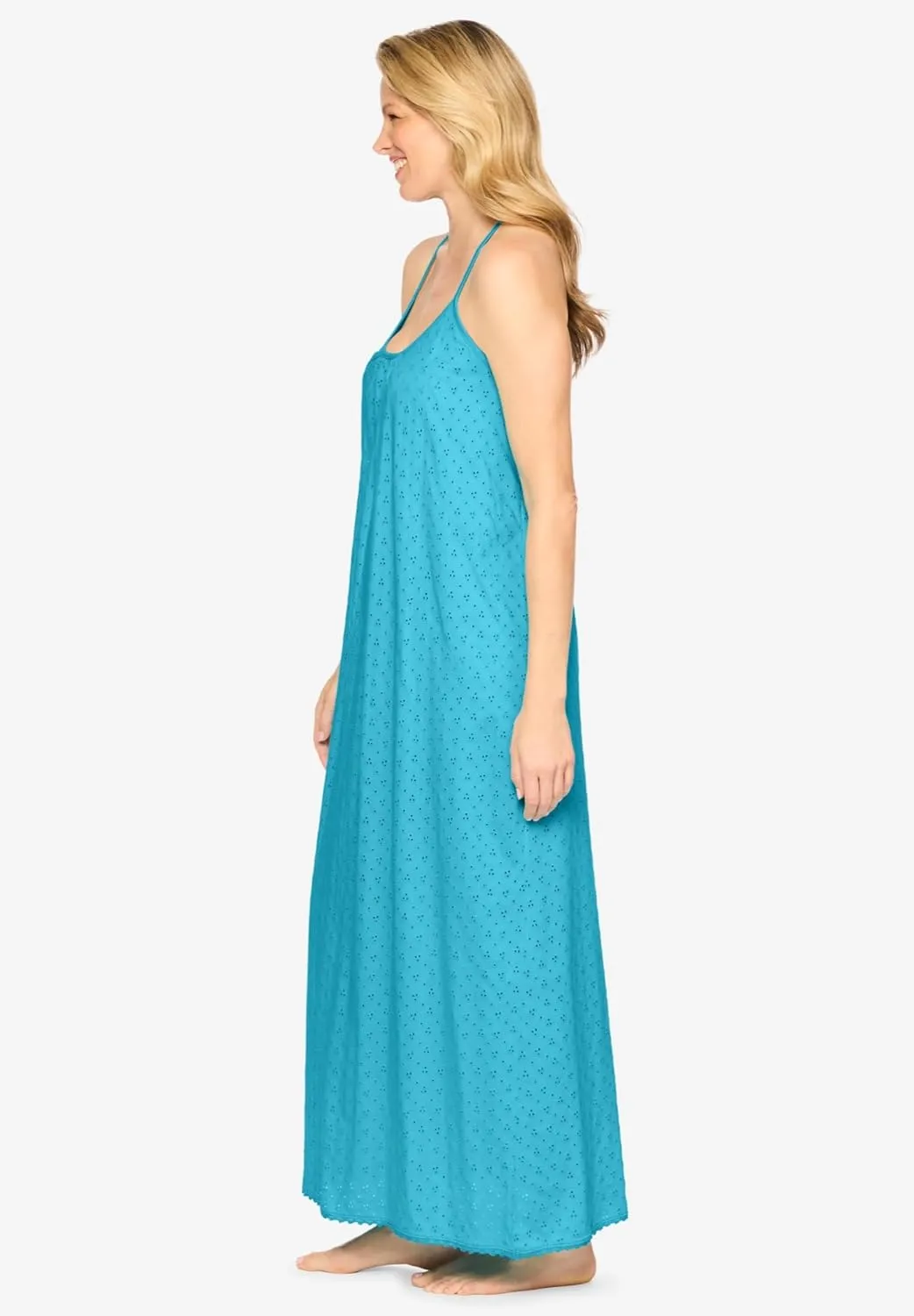 Dreams & Co. Plus Size Breezy Eyelet Knit Long Nightgown