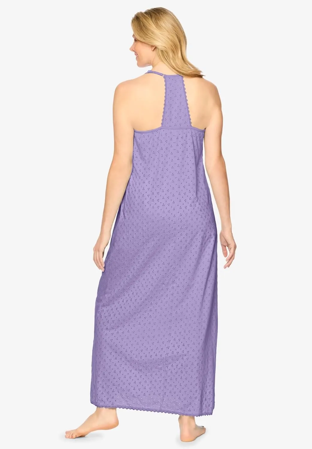 Dreams & Co. Plus Size Breezy Eyelet Knit Long Nightgown