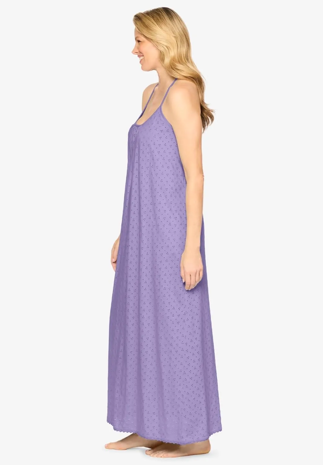Dreams & Co. Plus Size Breezy Eyelet Knit Long Nightgown