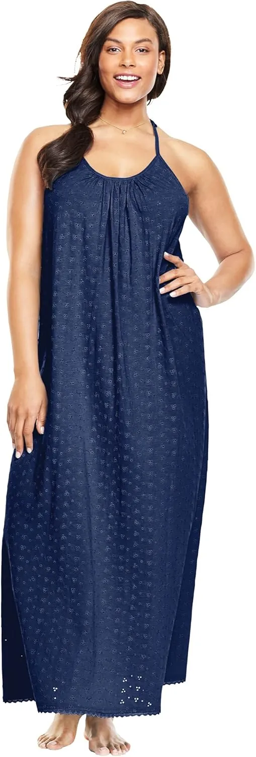 Dreams & Co. Plus Size Breezy Eyelet Knit Long Nightgown