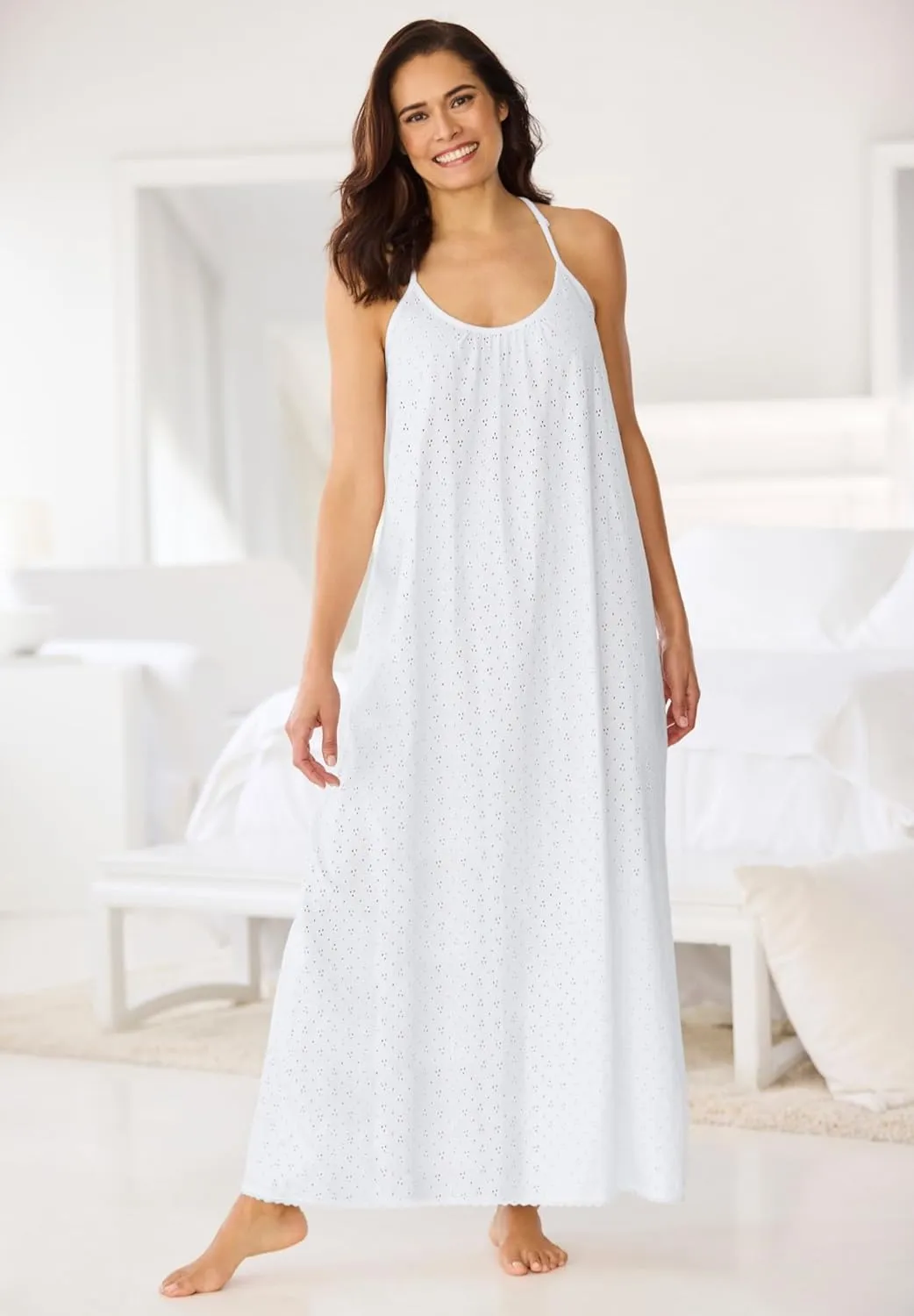 Dreams & Co. Plus Size Breezy Eyelet Knit Long Nightgown