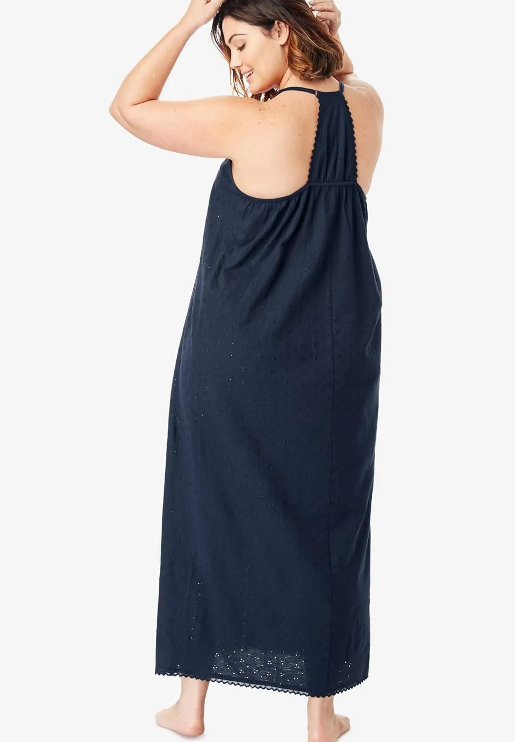 Dreams & Co. Plus Size Breezy Eyelet Knit Long Nightgown