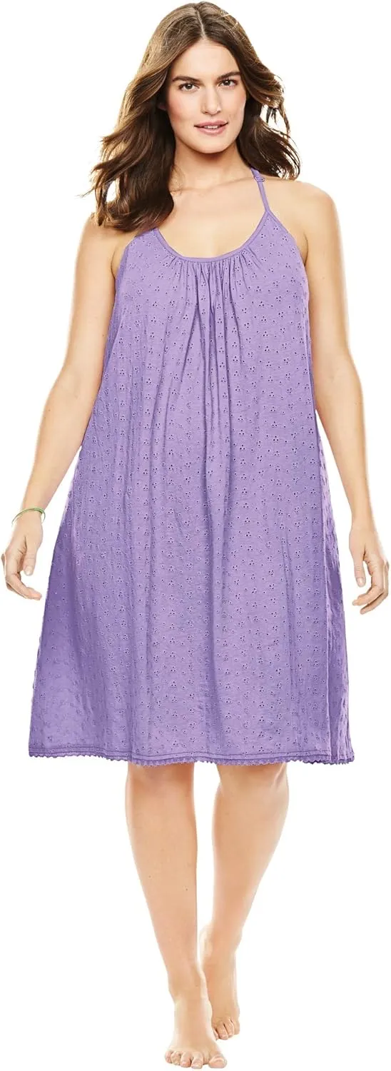Dreams & Co. Plus Size Breezy Eyelet Short Nightgown