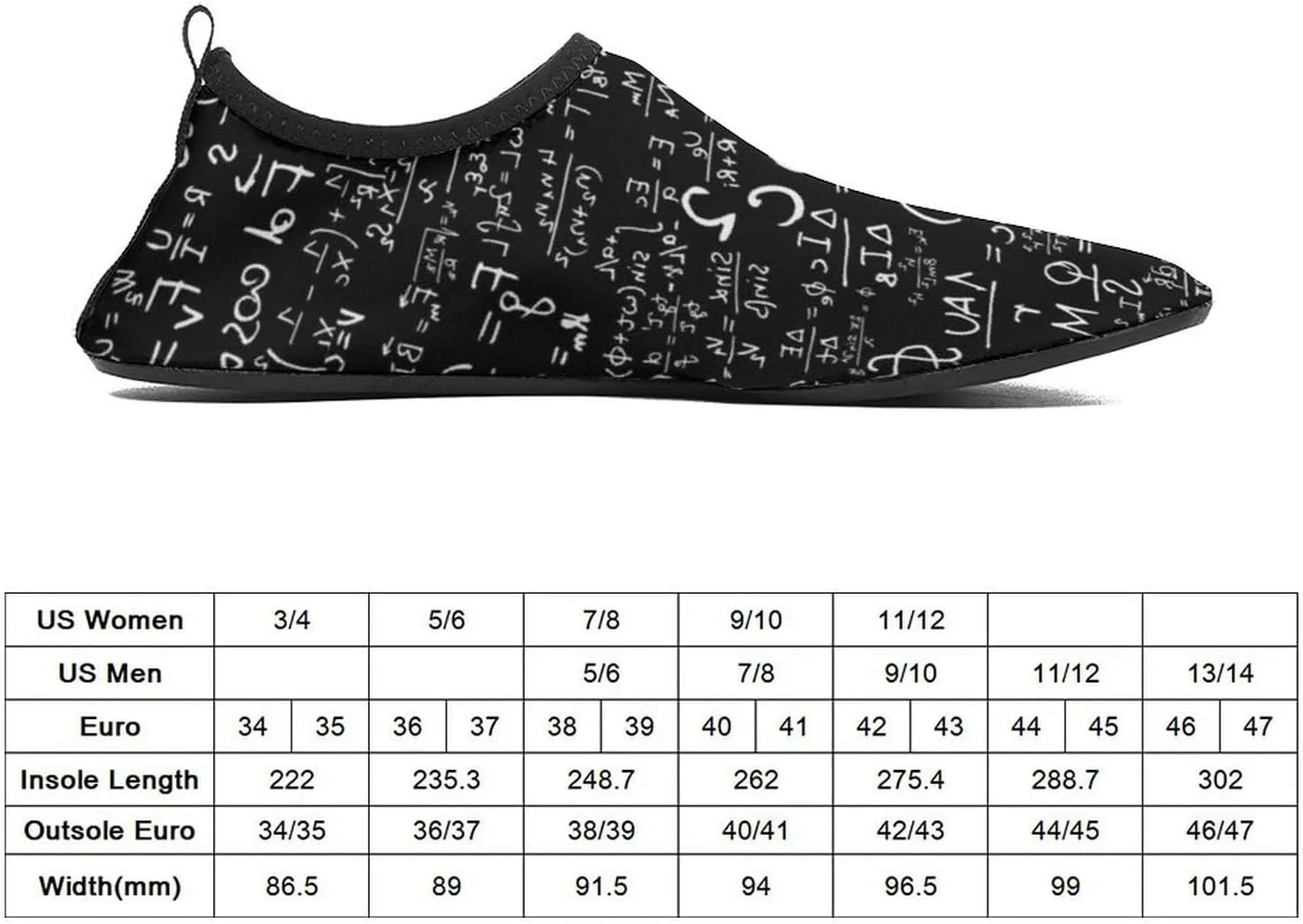 DZUAIKIT Math Formula Equation Black Water Shoes for Women Men Soft Sport Outdoor Non-Slip Rubber Quick-Dry Shoes