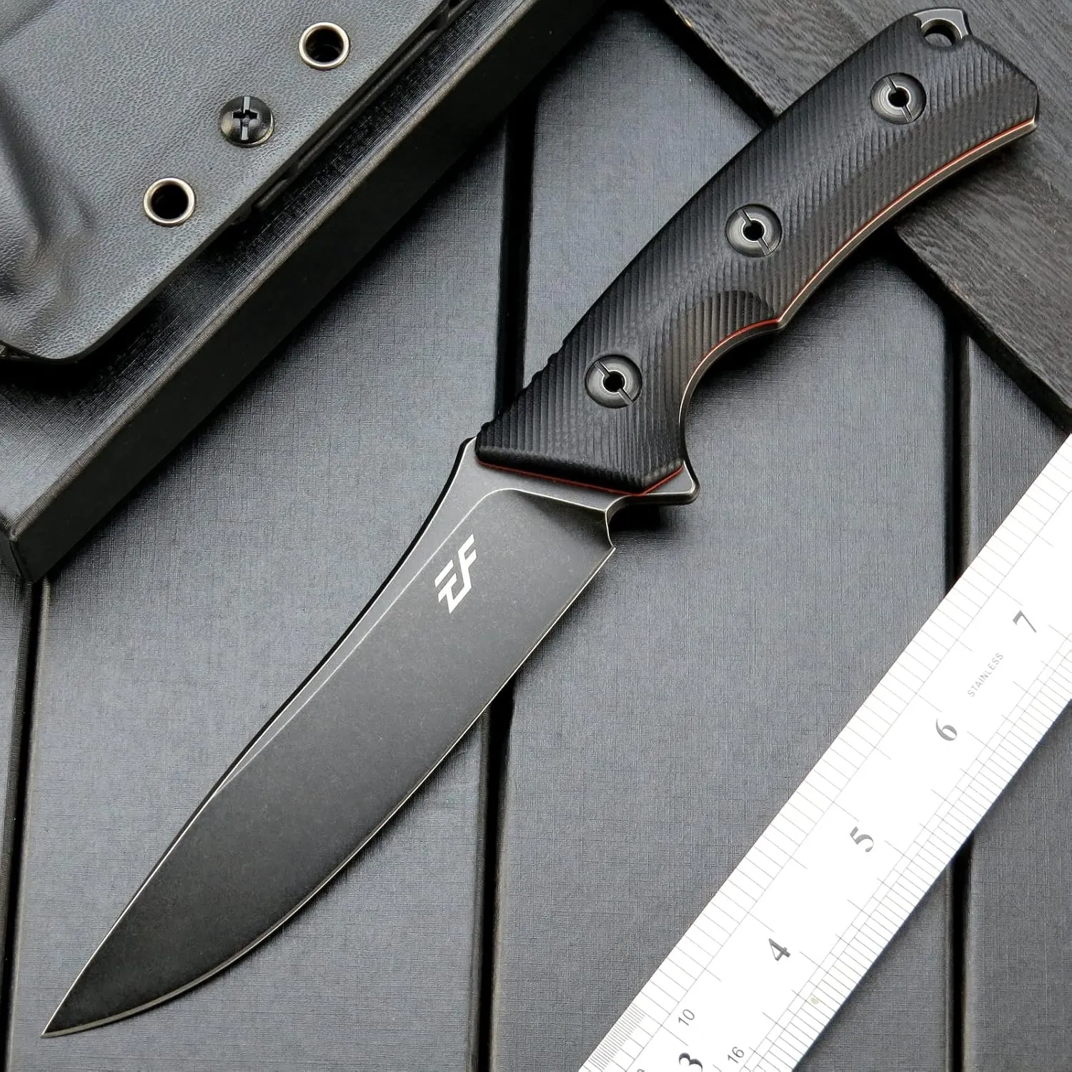 Eafengrow EF125 Fixed Blade Knife 14c28n Steel Blade Coated Black Titanium, G10 Handle Scales Fixed Knifes for Outdoor Camping Hunting Survival EDC Tool Knives with Kydex Sheath