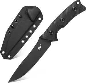 Eafengrow EF125 Fixed Blade Knife 14c28n Steel Blade Coated Black Titanium, G10 Handle Scales Fixed Knifes for Outdoor Camping Hunting Survival EDC Tool Knives with Kydex Sheath