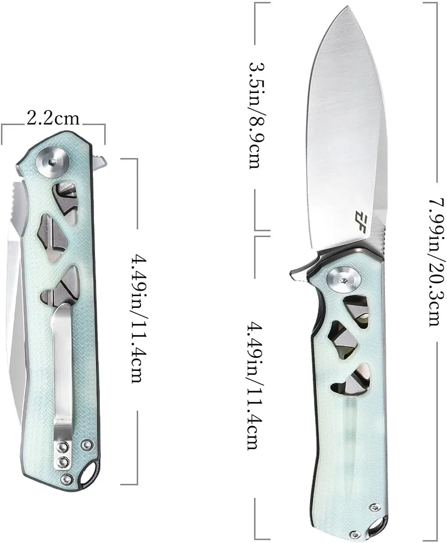 Eafengrow EF959 Pocket Folding Knife D2 Steel Blade G10 Handle EDC Knife Liner Lock Ball Bearing Tactical Pocket Knife Flipper Knife for Camping Tactical Hiking Survival Outdoor(Jade)