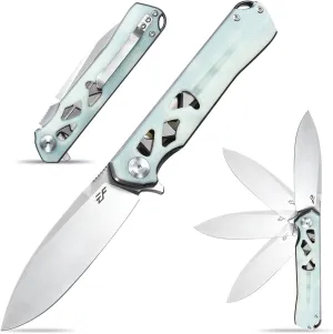 Eafengrow EF959 Pocket Folding Knife D2 Steel Blade G10 Handle EDC Knife Liner Lock Ball Bearing Tactical Pocket Knife Flipper Knife for Camping Tactical Hiking Survival Outdoor(Jade)