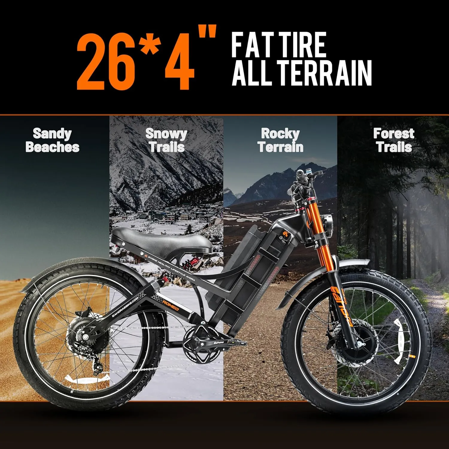 eAhora Romeo Pro Ⅲ 5000W Electric Bike for Adults 50Mph, 60V 80Ah Battery up to 250Miles,Long Range Dual Motors Ebike,26"*4.0 Fat Tire Full Suspension Off-Road Mountain E-Bike for Men,UL 2849