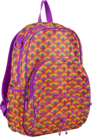Eastsport Mesh Active Backpack Lightweight Bungee See Through for Travel, College, Swim, Gym Bag with Adjustable Padded Shoulder Straps, Purple Rainbows