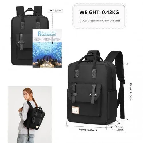 EB2211 - Kono Casual Daypack Lightweight Backpack Travel Bag - Full Black