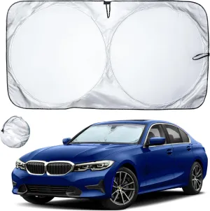EcoNour Car Windshield Sun Shade with Mirror Cut | Sunshade for Car Windshield for Sun,Heat,UV Rays, 240T Polyester Windshield Shade Foldable for SUVs, Sedans, Coupe, Hatchbacks | Medium (64" x 32")