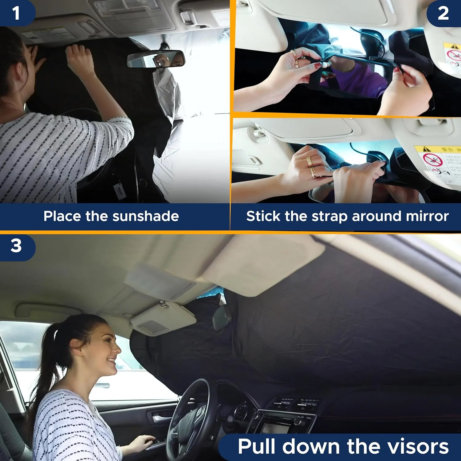 EcoNour Car Windshield Sun Shade with Mirror Cut | Sunshade for Car Windshield for Sun,Heat,UV Rays, 240T Polyester Windshield Shade Foldable for SUVs, Sedans, Coupe, Hatchbacks | Medium (64" x 32")