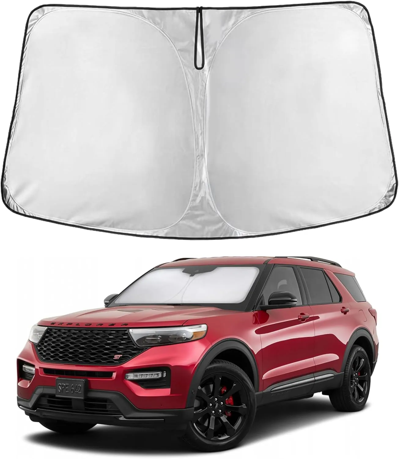 EcoNour Windshield Sunshade Compatible for Ford Explorer 2020-2024 2025-240T Polyester Material Cars Sun Visor Reflector Blocks UV Rays - Foldable Sunshade Interior Protection Accessories