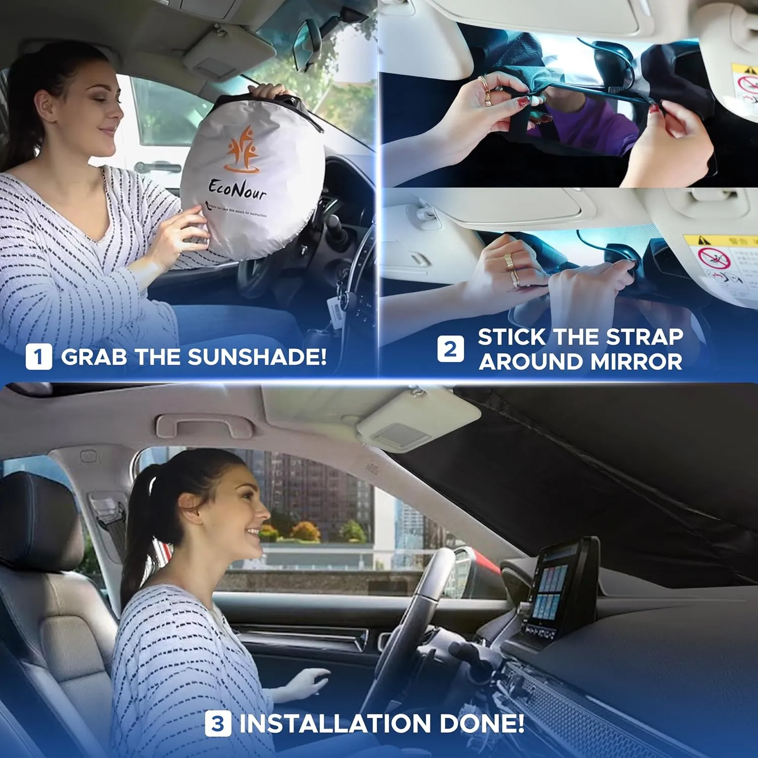 EcoNour Windshield Sunshade Compatible for Ford Explorer 2020-2024 2025-240T Polyester Material Cars Sun Visor Reflector Blocks UV Rays - Foldable Sunshade Interior Protection Accessories