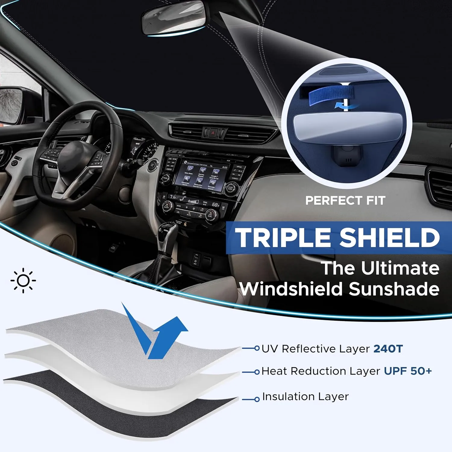 EcoNour Windshield Sunshade Compatible for Ford Explorer 2020-2024 2025-240T Polyester Material Cars Sun Visor Reflector Blocks UV Rays - Foldable Sunshade Interior Protection Accessories
