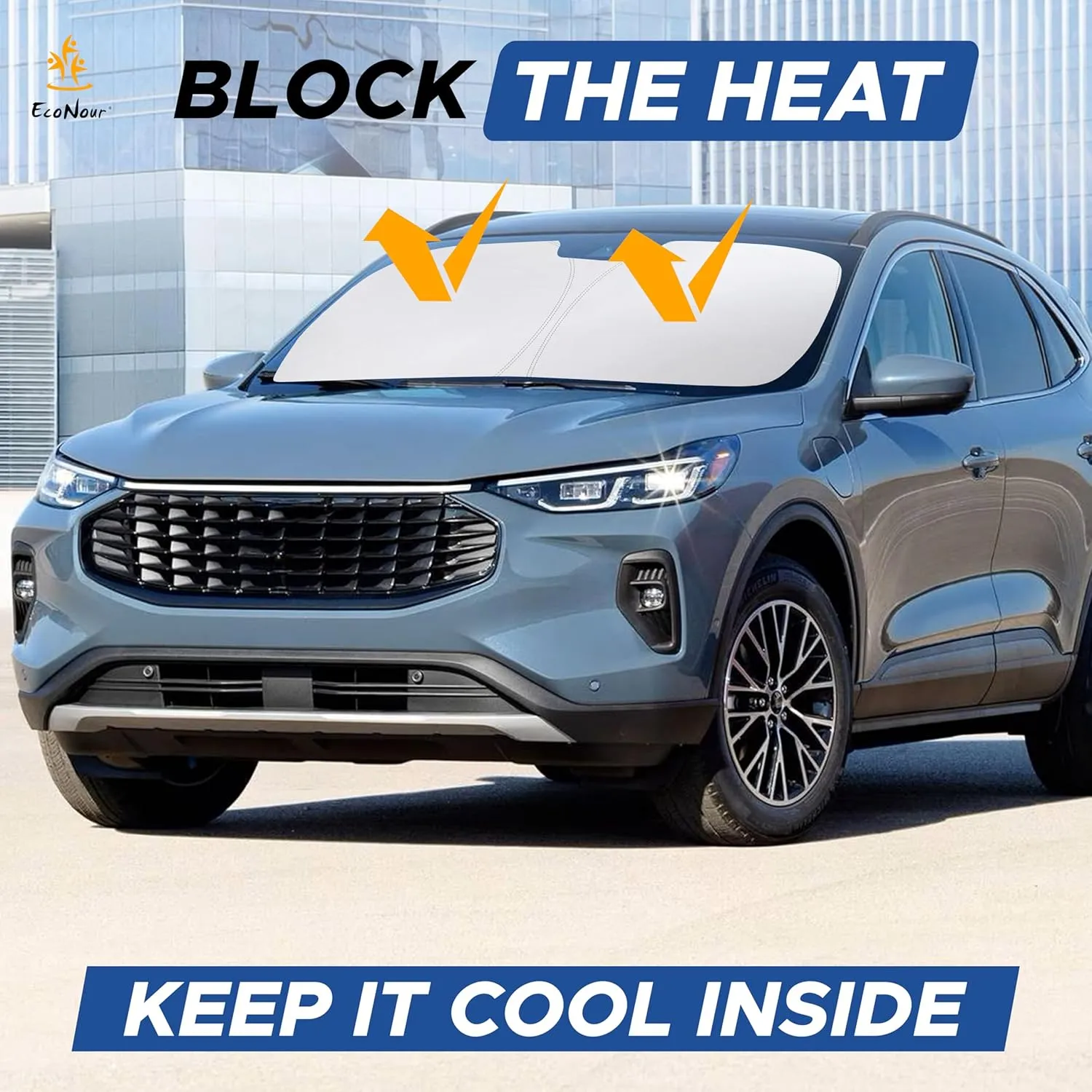 EcoNour Windshield Sunshade Compatible for Ford Explorer 2020-2024 2025-240T Polyester Material Cars Sun Visor Reflector Blocks UV Rays - Foldable Sunshade Interior Protection Accessories