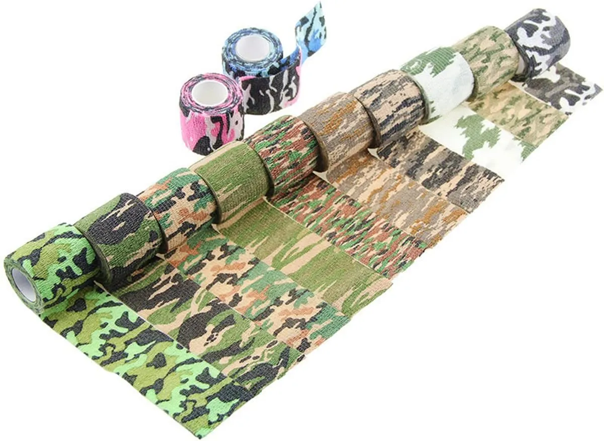 ECYC Ltd 10 Roll 1" x 4.9 Yards Camo Tape Sports Athletic Tape, Self-Adhesive Cohesive Wrap Bandage Tape Non Woven Bandage Wrap Camouflage Tape Waterproof for Sports Outdoor Hunting Gun Camera