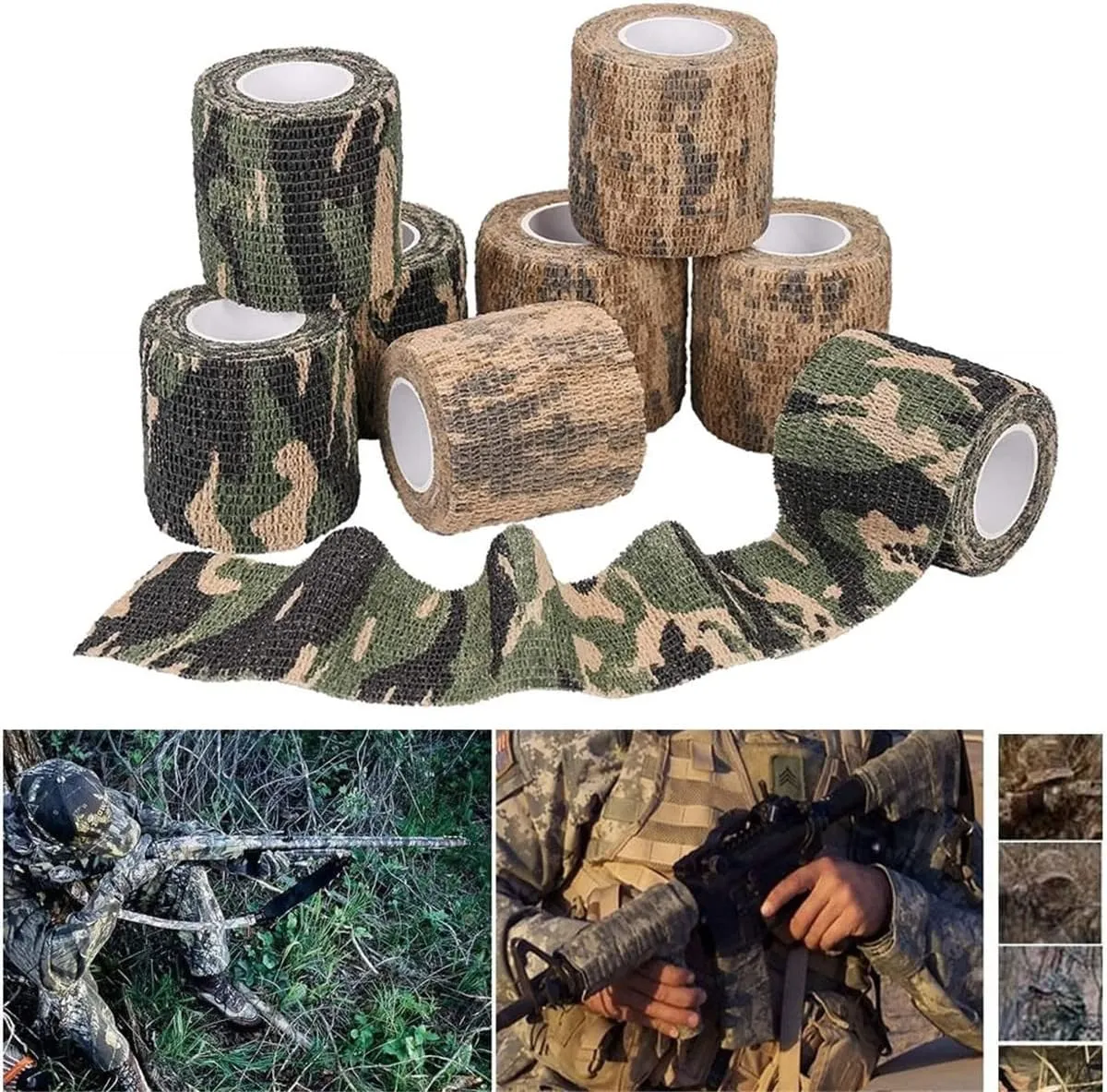 ECYC Ltd 10 Roll 1" x 4.9 Yards Camo Tape Sports Athletic Tape, Self-Adhesive Cohesive Wrap Bandage Tape Non Woven Bandage Wrap Camouflage Tape Waterproof for Sports Outdoor Hunting Gun Camera